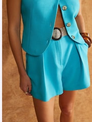 River Island Blue Structured Raffia Belted Shorts - Image 2 of 4