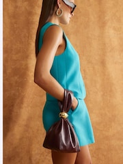 River Island Blue Structured Raffia Belted Shorts - Image 4 of 4