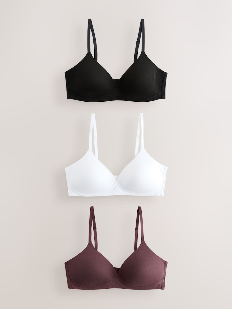 Black/White/Chocolate Nude Pad Non Wire Cotton Blend Ultimate Comfort Bras 3 Pack - Image 1 of 7 Black/White/Chocolate Nude Pad Non Wire Cotton Blend Ultimate Comfort Bras 3 Pack - Image 1 of 7