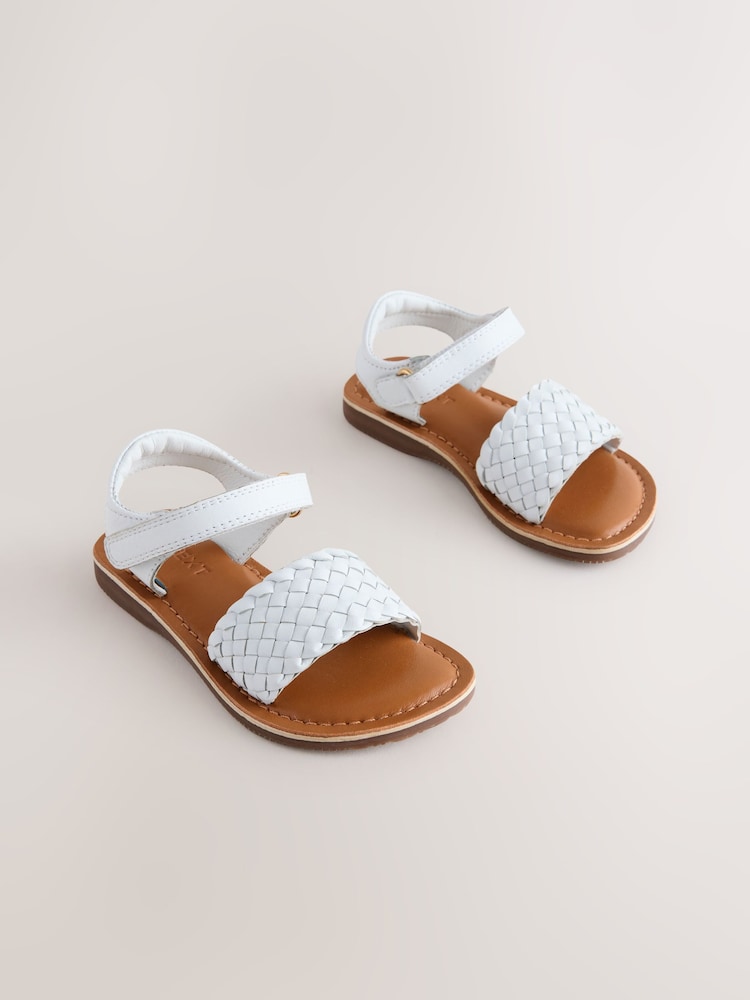White Standard Fit (F) Leather Twist Sandals with Touch Fastening - Image 1 of 6