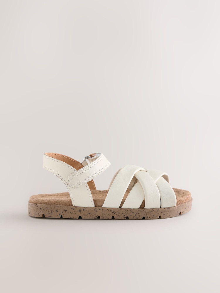 White Leather Woven Sandals with Touch Fastening - Image 2 of 5 White Leather Woven Sandals with Touch Fastening - Image 2 of 5