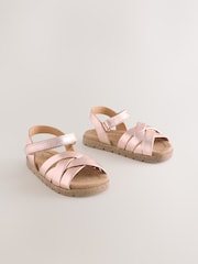 Rose Gold Leather Woven Sandals with Touch Fastening - Image 1 of 5