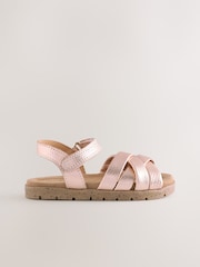Rose Gold Leather Woven Sandals with Touch Fastening - Image 2 of 5