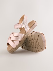 Rose Gold Leather Woven Sandals with Touch Fastening - Image 3 of 5
