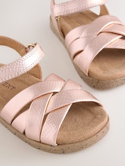 Rose Gold Leather Woven Sandals with Touch Fastening - Image 4 of 5