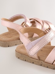 Rose Gold Leather Woven Sandals with Touch Fastening - Image 5 of 5