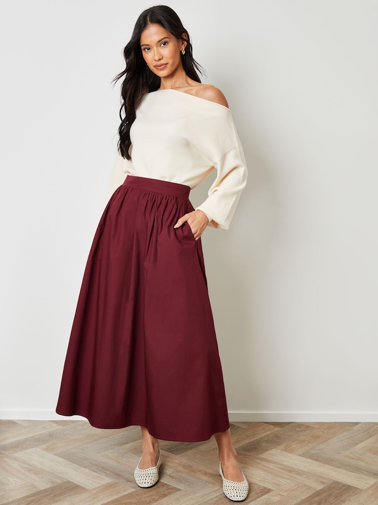 Threadbare Red Midi Skirt with Pockets - Image 1 of 4