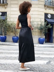 Threadbare Black Sleeveless 2-in-1 Jersey Poplin Mix Tiered Dress - Image 2 of 4