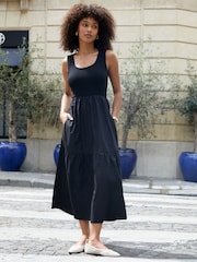 Threadbare Black Sleeveless 2-in-1 Jersey Poplin Mix Tiered Dress - Image 3 of 4