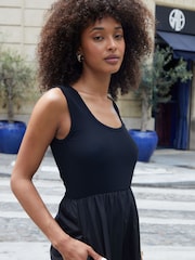 Threadbare Black Sleeveless 2-in-1 Jersey Poplin Mix Tiered Dress - Image 4 of 4