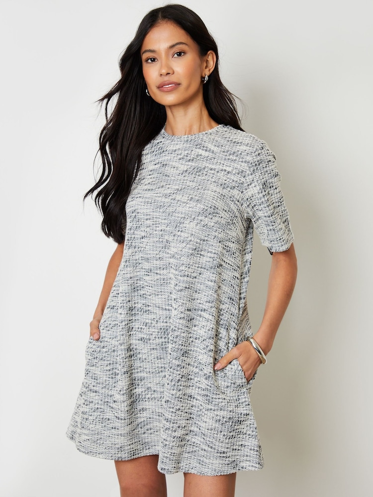 Threadbare Black Bouclé Short Sleeve Swing Mini Dress - Image 1 of 5 Threadbare Black Bouclé Short Sleeve Swing Mini Dress - Image 1 of 5