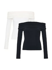 Threadbare Textured Jersey Bardot Blouses 2 Pack - Изображение 1 из 4
