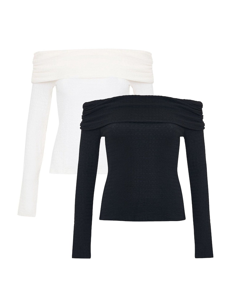 Threadbare Textured Jersey Bardot Blouses 2 Pack - Изображение 1 из 4
