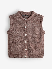 Threadbare Brown Moss Stitch Knitted Button Up Vest - Image 1 of 1