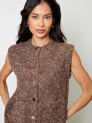 Threadbare Brown Moss Stitch Knitted Button Up Vest - Image 2 of 5