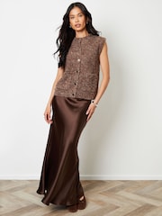 Threadbare Brown Moss Stitch Knitted Button Up Vest - Image 4 of 5
