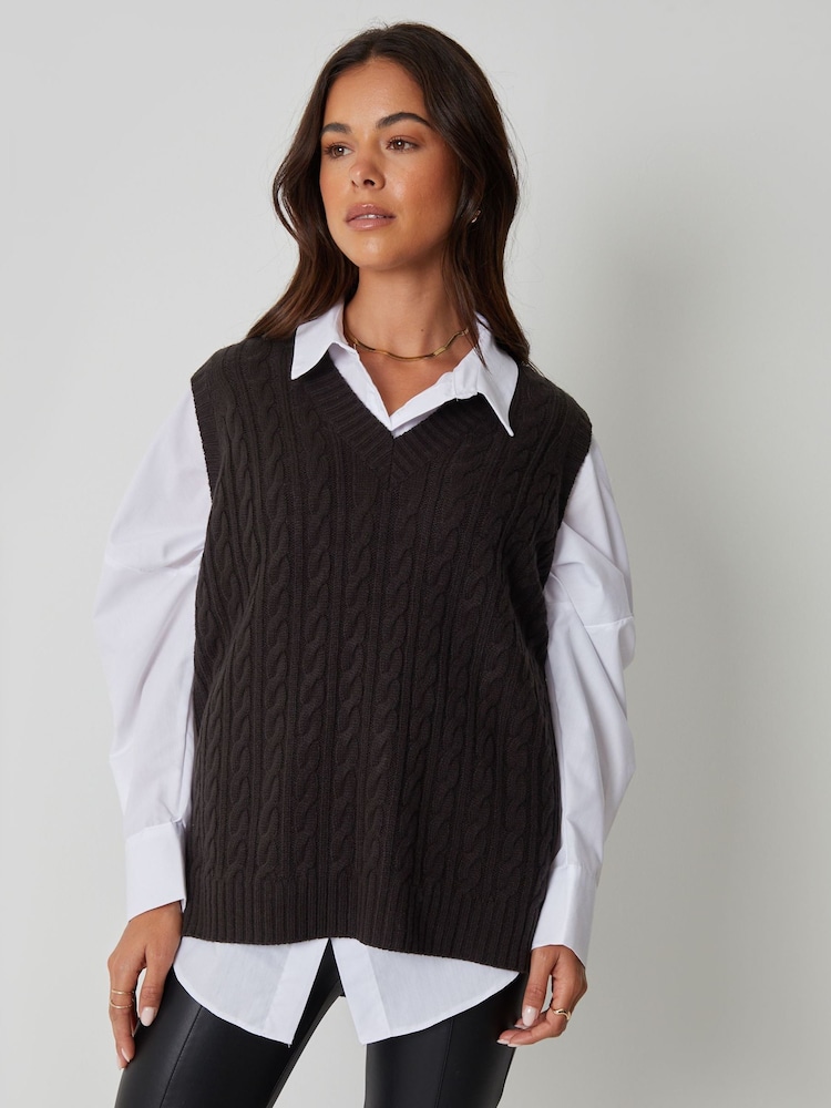 Threadbare Black Cable Knit Vest - Image 1 of 4 Threadbare Black Cable Knit Vest - Image 1 of 4