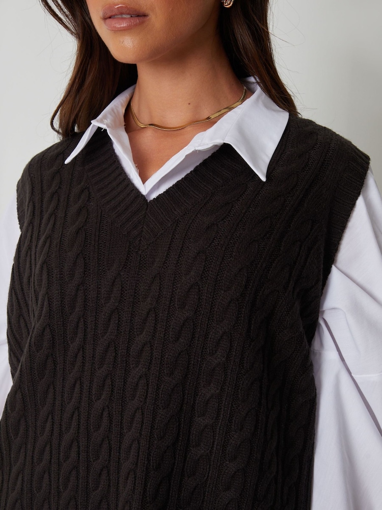 Threadbare Black Cable Knit Vest - Image 2 of 4 Threadbare Black Cable Knit Vest - Image 2 of 4