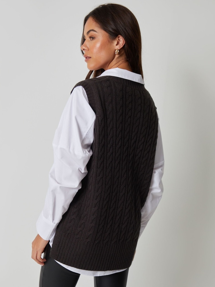 Threadbare Black Cable Knit Vest - Image 4 of 4
