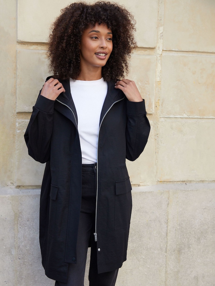 Threadbare Black Mid Length Hooded Mac - Image 1 of 4