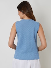 Threadbare Blue Threadbare Pointelle Knit Button Up Waistcoat Vest - Image 2 of 5