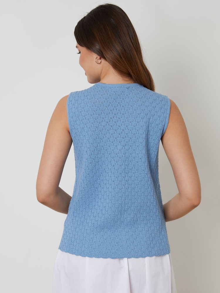 Threadbare Blue Threadbare Pointelle Knit Button Up Waistcoat Vest - Image 2 of 5