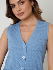 Threadbare Blue Threadbare Pointelle Knit Button Up Waistcoat Vest - Image 4 of 5