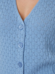 Threadbare Blue Threadbare Pointelle Knit Button Up Waistcoat Vest - Image 5 of 5