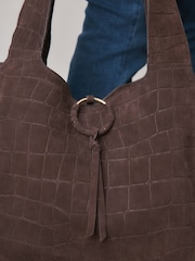 Schokoladenbraun - Suede Croc Effect Shoulder Bag - Bild 6 von 11