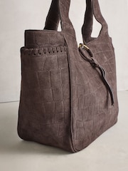 Schokoladenbraun - Suede Croc Effect Shoulder Bag - Bild 9 von 11