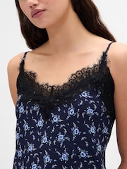 Gap Blue/Navy Floral Lace Trim Cami - Image 4 of 4