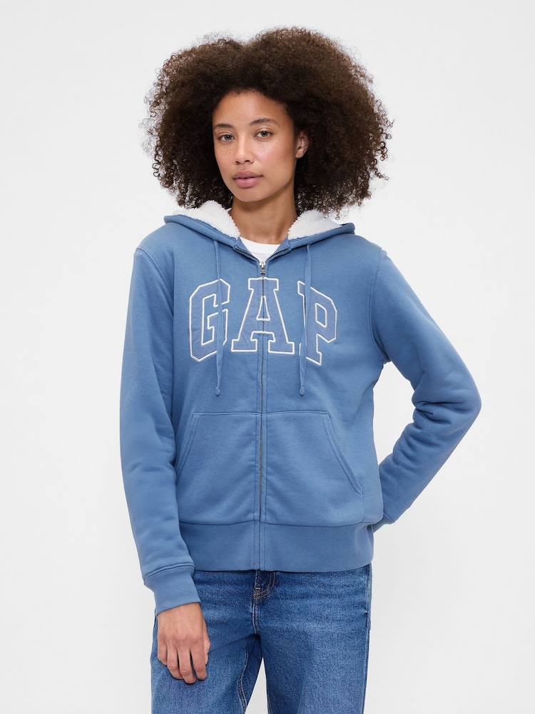 Gap Blue Relaxed Logo Sherpa-Lined Zip Hoodie - Image 1 of 4