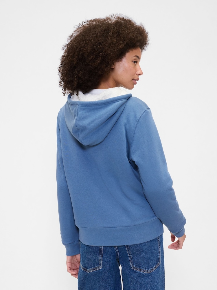 Gap Blue Relaxed Logo Sherpa-Lined Zip Hoodie - Image 2 of 4 Gap Blue Relaxed Logo Sherpa-Lined Zip Hoodie - Image 2 of 4