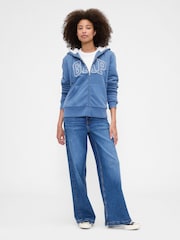 Gap Blue Relaxed Logo Sherpa-Lined Zip Hoodie - Image 3 of 4