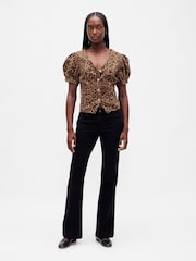 Gap Leopard Puff-Sleeve Seamed Top - Image 3 of 5