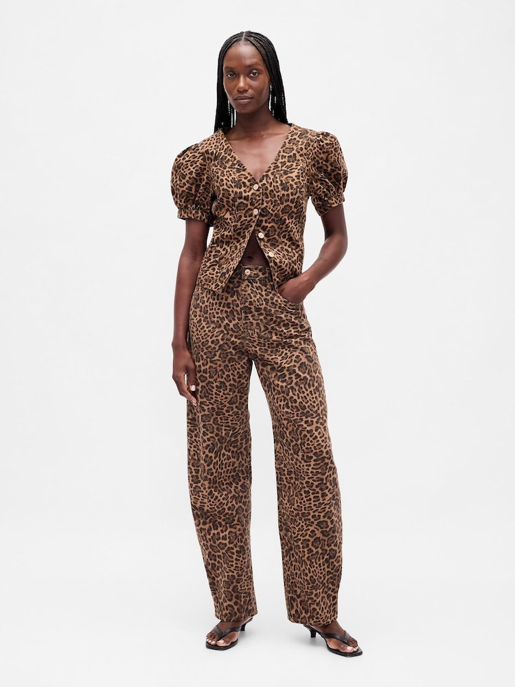 Gap Leopard Puff-Sleeve Seamed Top - Image 5 of 5