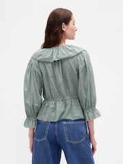 Gap Green Ruffle Collar V-Neck Top - Image 2 of 4