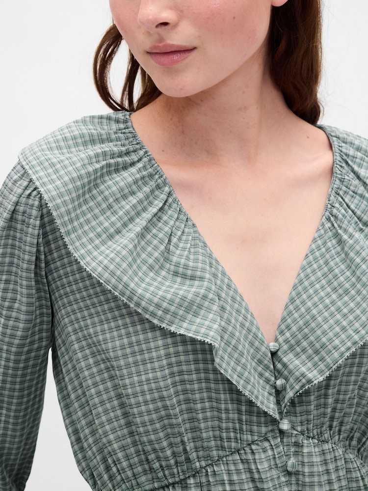 Gap Green Ruffle Collar V-Neck Top - Image 4 of 4