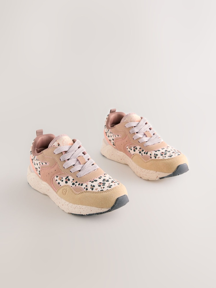 Rust Orange Leopard Print Standard Fit (F) Lace-Up Colourblock Trainers - Image 1 of 7 Rust Orange Leopard Print Standard Fit (F) Lace-Up Colourblock Trainers - Image 1 of 7
