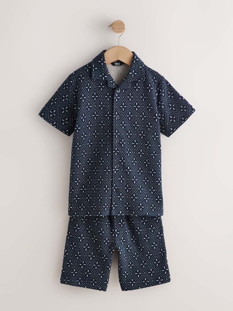 أزرق داكن مزركش - Revere Button Through Shirt and Shorts Set (3-16yrs) - صورة 1 من 5