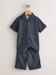 أزرق داكن مزركش - Revere Button Through Shirt and Shorts Set (3-16yrs) - صورة 2 من 5