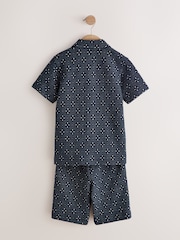 أزرق داكن مزركش - Revere Button Through Shirt and Shorts Set (3-16yrs) - صورة 3 من 5