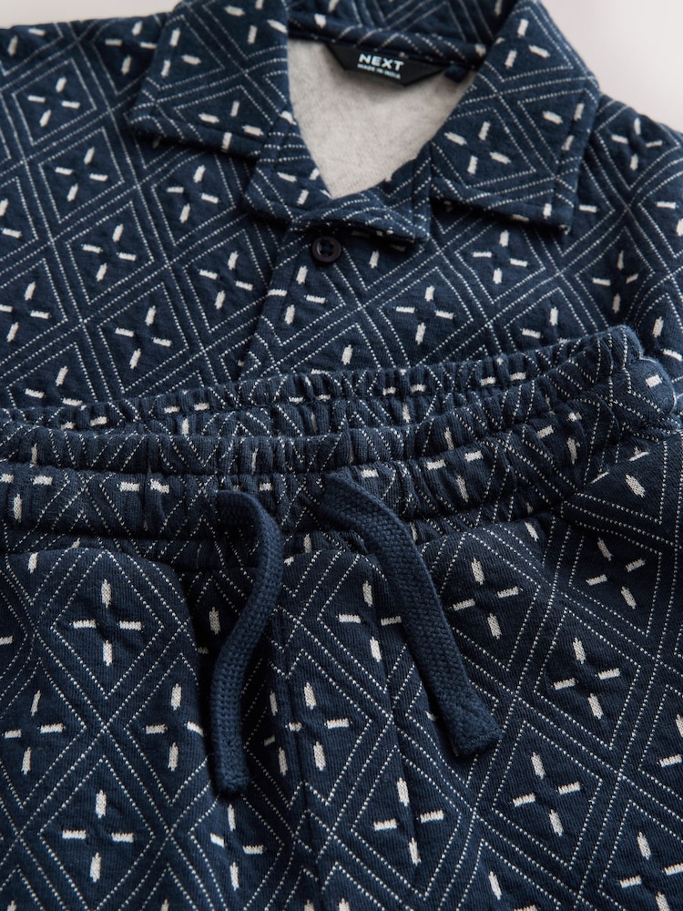 أزرق داكن مزركش - Revere Button Through Shirt and Shorts Set (3-16yrs) - صورة 5 من 5