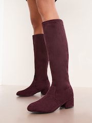 Friends Like These Burgundy Red Standard fit Low Block Heel Faux Suede Knee High Sock Boots - Image 1 of 4