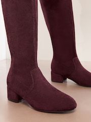 Friends Like These Burgundy Red Standard fit Low Block Heel Faux Suede Knee High Sock Boots - Image 4 of 4