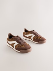 Suede Leopard Print Lace Up Trainers - Image 1 of 5