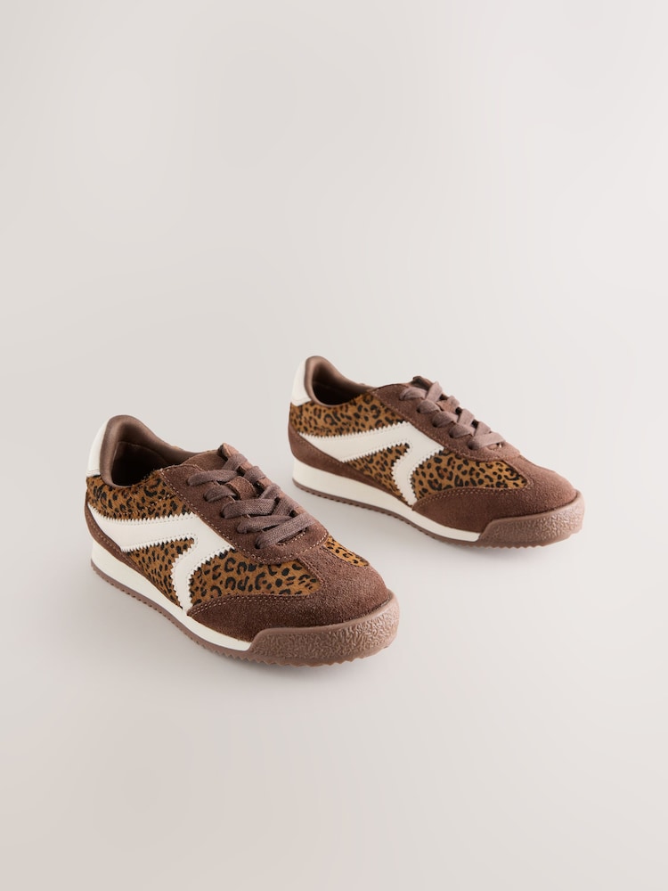 Suede Leopard Print Lace Up Trainers - Image 1 of 5 Suede Leopard Print Lace Up Trainers - Image 1 of 5