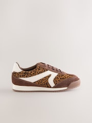 Suede Leopard Print Lace Up Trainers - Image 2 of 5