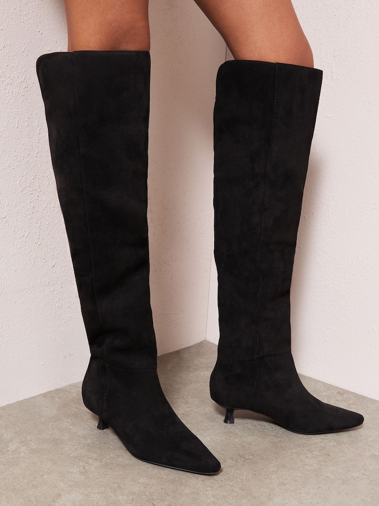 Friends Like These Black Faux Suede Kitten Heel Formal Over The Knee Boots - Image 4 of 4