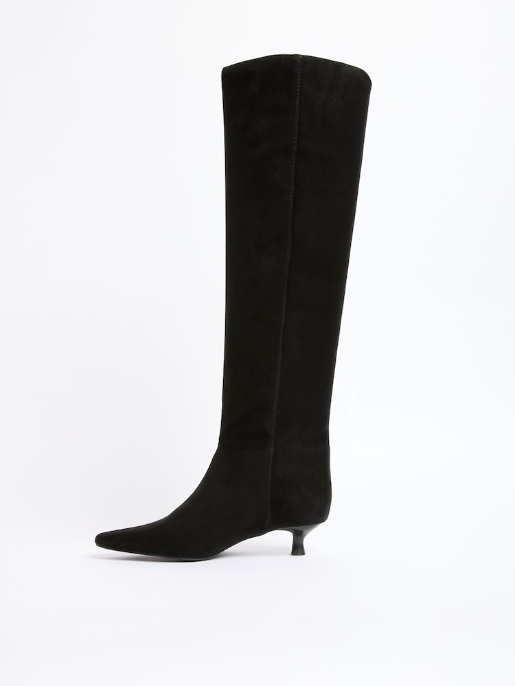 Friends Like These Black Faux Suede Kitten Heel Formal Over The Knee Long Boots - Image 5 of 5